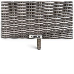 Kettler - Palma rattan garden lounge suite, comprising modular corner sofa (DIM) with slatted and rattan garden table on end supports (DIM), and three stools (DIM), with loose seat cushions