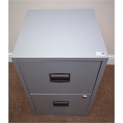  Chrome finish standard lamp, tulip style base (H130cm) a white finish standard lamp with a triangular shaped base (H180cm) and a small metal filing cabinet, two drawers (W41cm, H68cm, D40cm) (3) (This item is PAT tested - 5 day warranty from date of sale)  