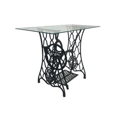 Singer - early 20th century cast iron sewing machine table, with rectangular glass top
