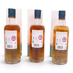 Sprit of Yorkshire Distillery, Filey Bay Peated Finish, single malt whisky, 70cl 46% vol, three bottles batch one, two and three