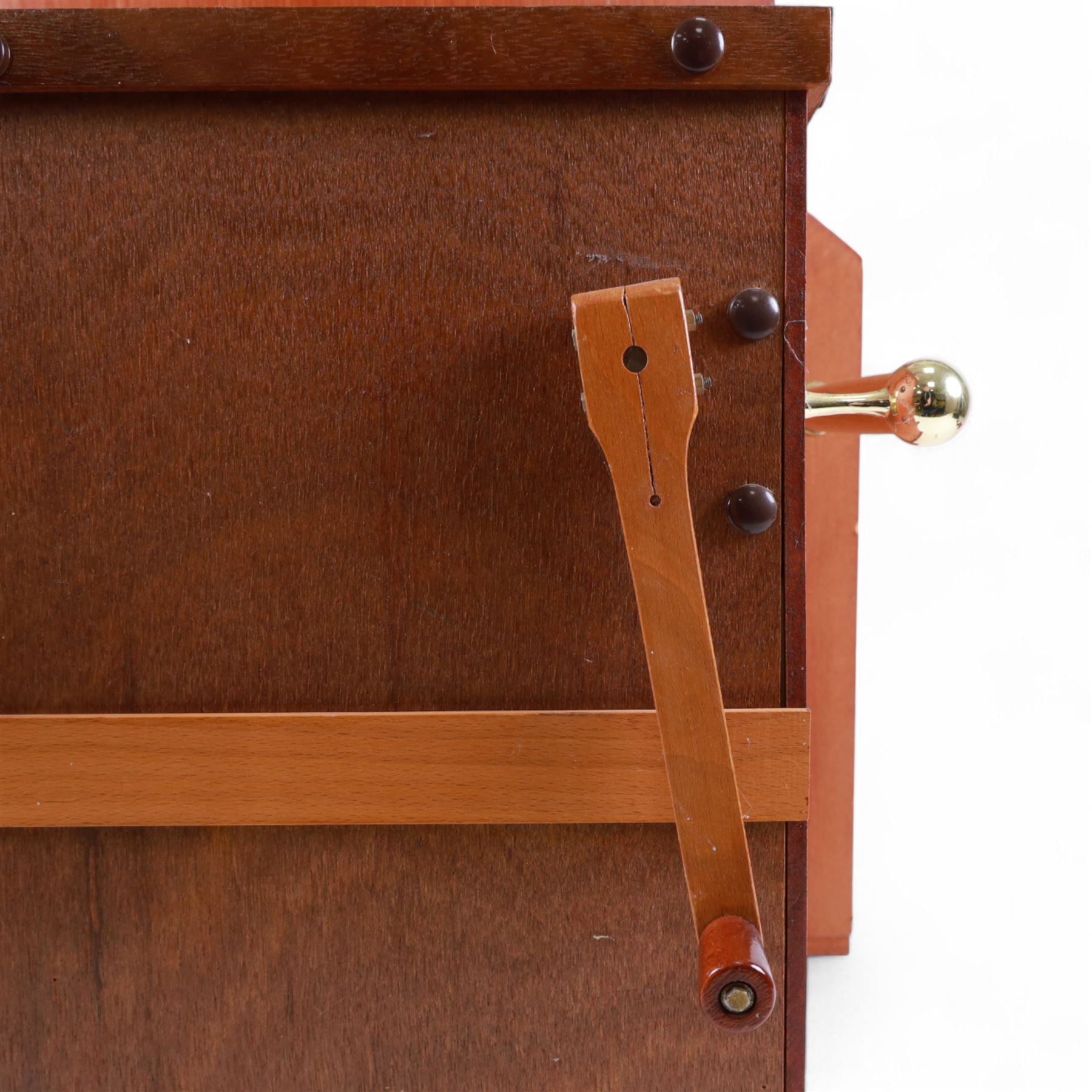 John Smith-20th century hand cranked portable street organ “music and mirth” in a wooden case with carrying handles, with speaking pipes and mannequin to the front. All pipes present, however the mechanism is in need of restoration. With five paper music rolls.