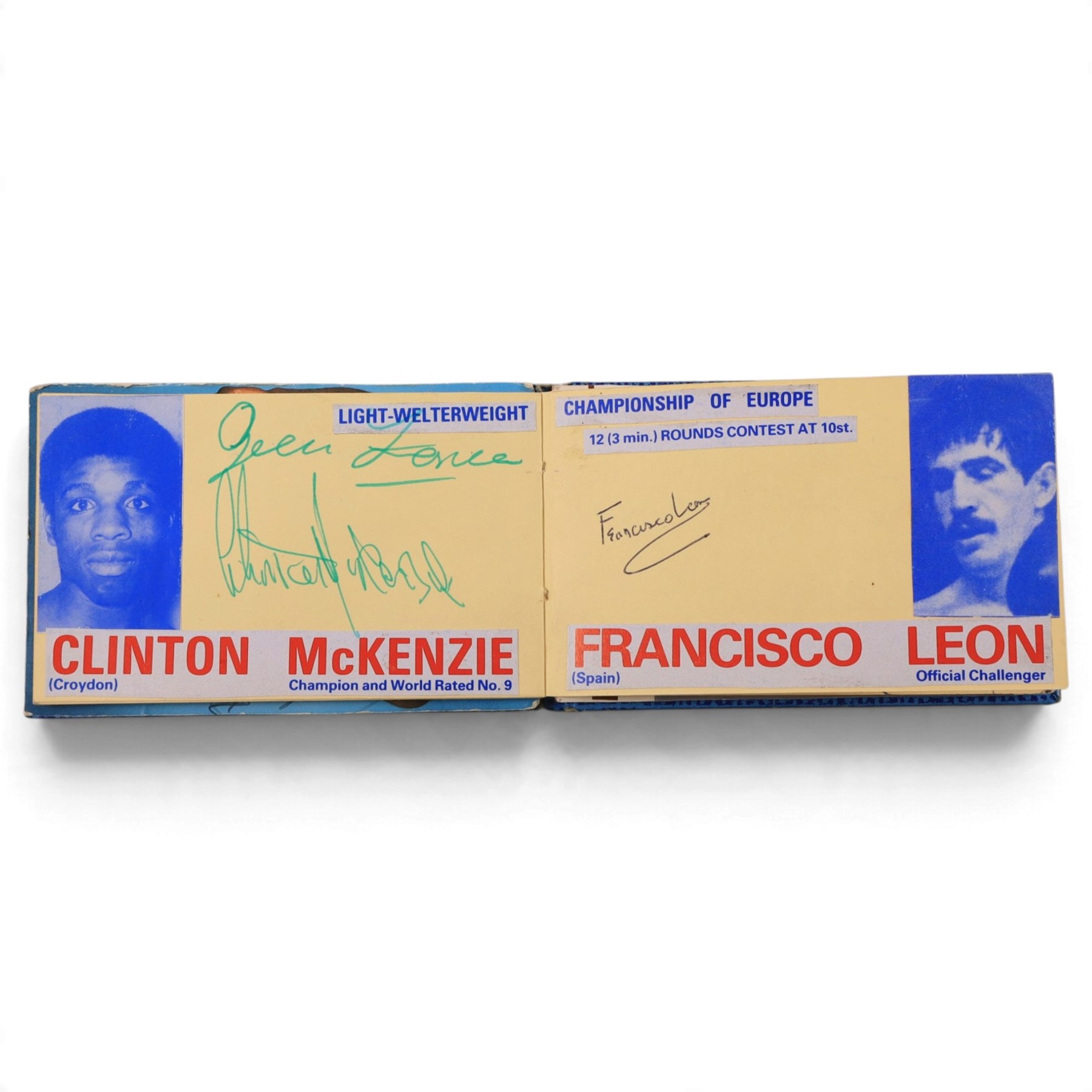 1980s boxing autograph book and photograph album, the album containing a collection of black and white photographs, mostly of British lightweight champion George Feeney, the photograph album with thirty-two signatures including Ray 