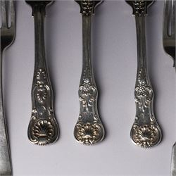 Pair of George IV silver fiddle pattern dessert forks, London 1824, another pair London 1828 and seven other 19th century silver dessert forks various dates and makers (11)