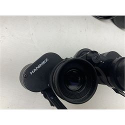 Pair of French binoculars by A.Tubeue Paris, together with three other pairs of binoculars including Telemax 5, Tasco Zip and Hanimax examples and a Panavue automatic slider viewer