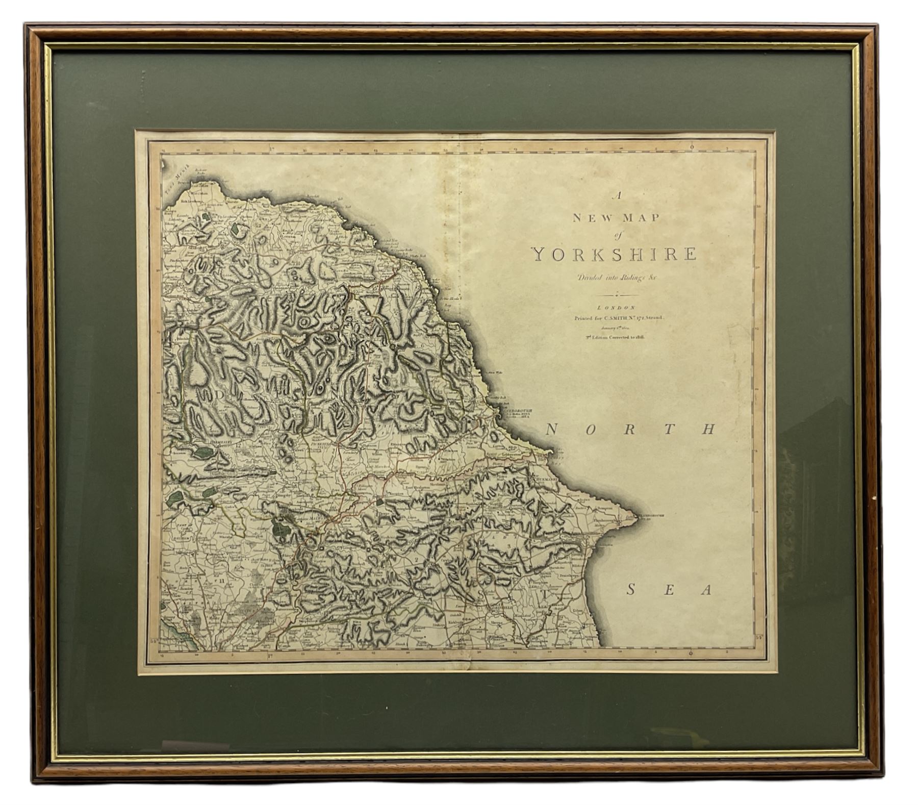 Charles Smith (British 1800-1852): 'A New Map of Yorkshire Divided into Ridings &c', engraved map with hand colouring pub.1818 together with map of plan of city of York max 49cm x 68cm (2) 