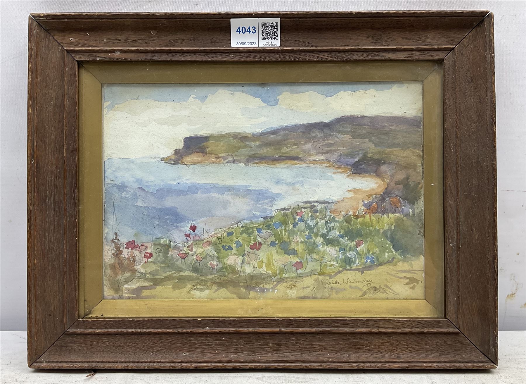 Sheila Walmsley (British mid 20th century): Spring Flowers above Robin Hood's Bay, watercolour over pencil signed 17cm x 25cm 
Notes: Sheila was James Ulric's (1860-1954) daughter.
