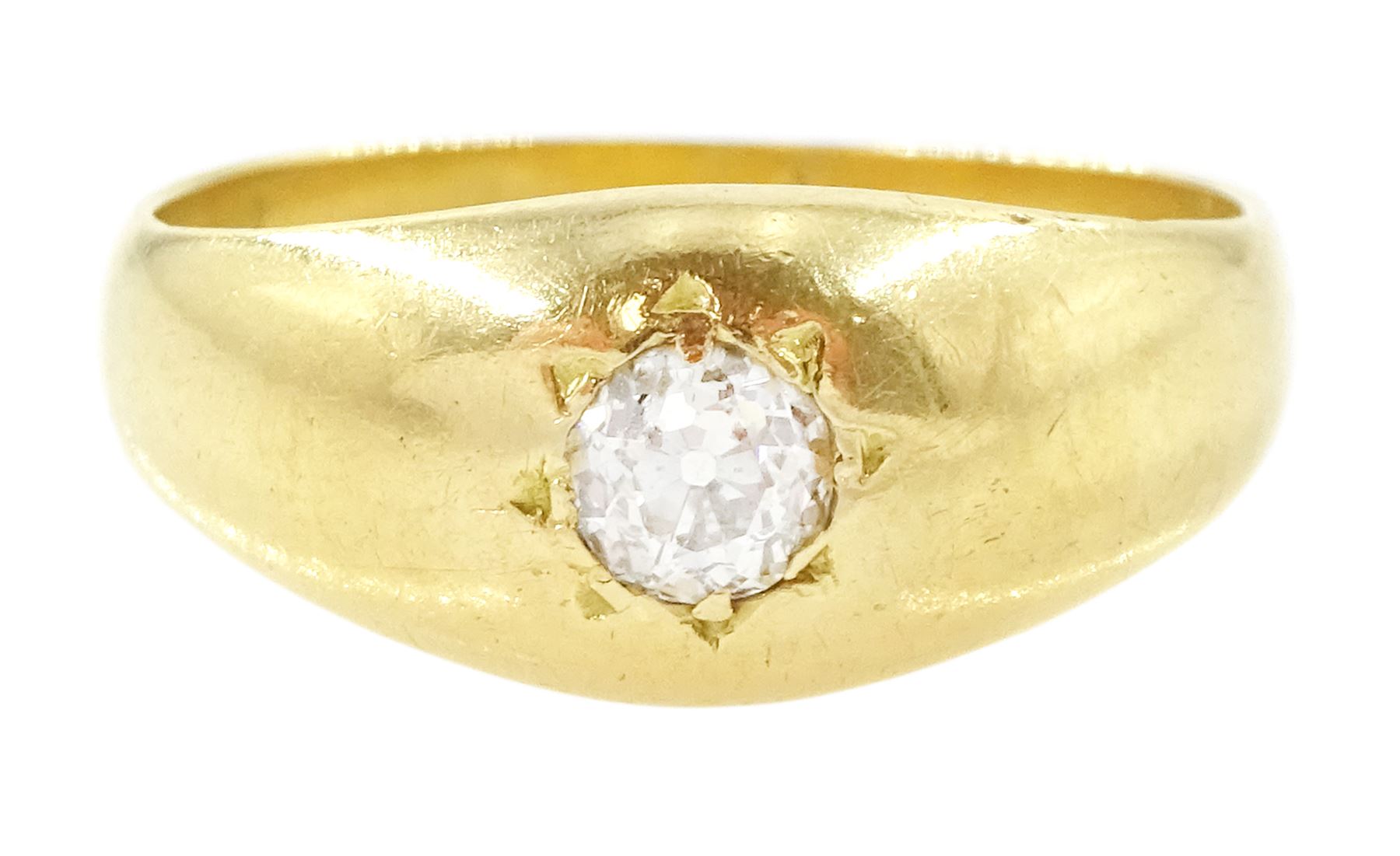 19th / early 20th century 18ct gold diamond ring, single old cut diamond of approx 0.30 carat, in a gypsy star design setting