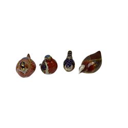 Four Royal Crown Derby paperweights, comprising partridge with gold stopper, wren with gold stopper,  pheasant with gold stopper and robin with a silver stopper