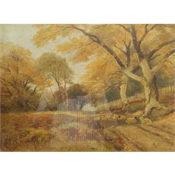 John Syer Jnr (British 1846-1913): Sheep on a Country Lane, oil on board signed 33cm x 44cm; F Fletcher (19th century): Country Garden, oil on canvas signed 40cm x 63cm (unframed) (2)