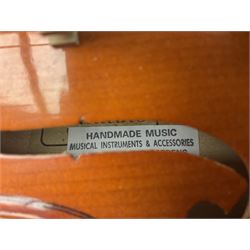 Stentor Student violin with 36cm two-piece back and spruce top, bears label 'The Stentor Student II No.1117807' L59cm; and another similar student's violin by Palatino (2)