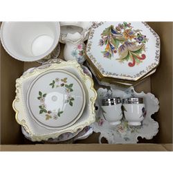 Quantity of ceramics to include Denby, Royal Stafford teawares, Paragon, Minton etc in four boxes