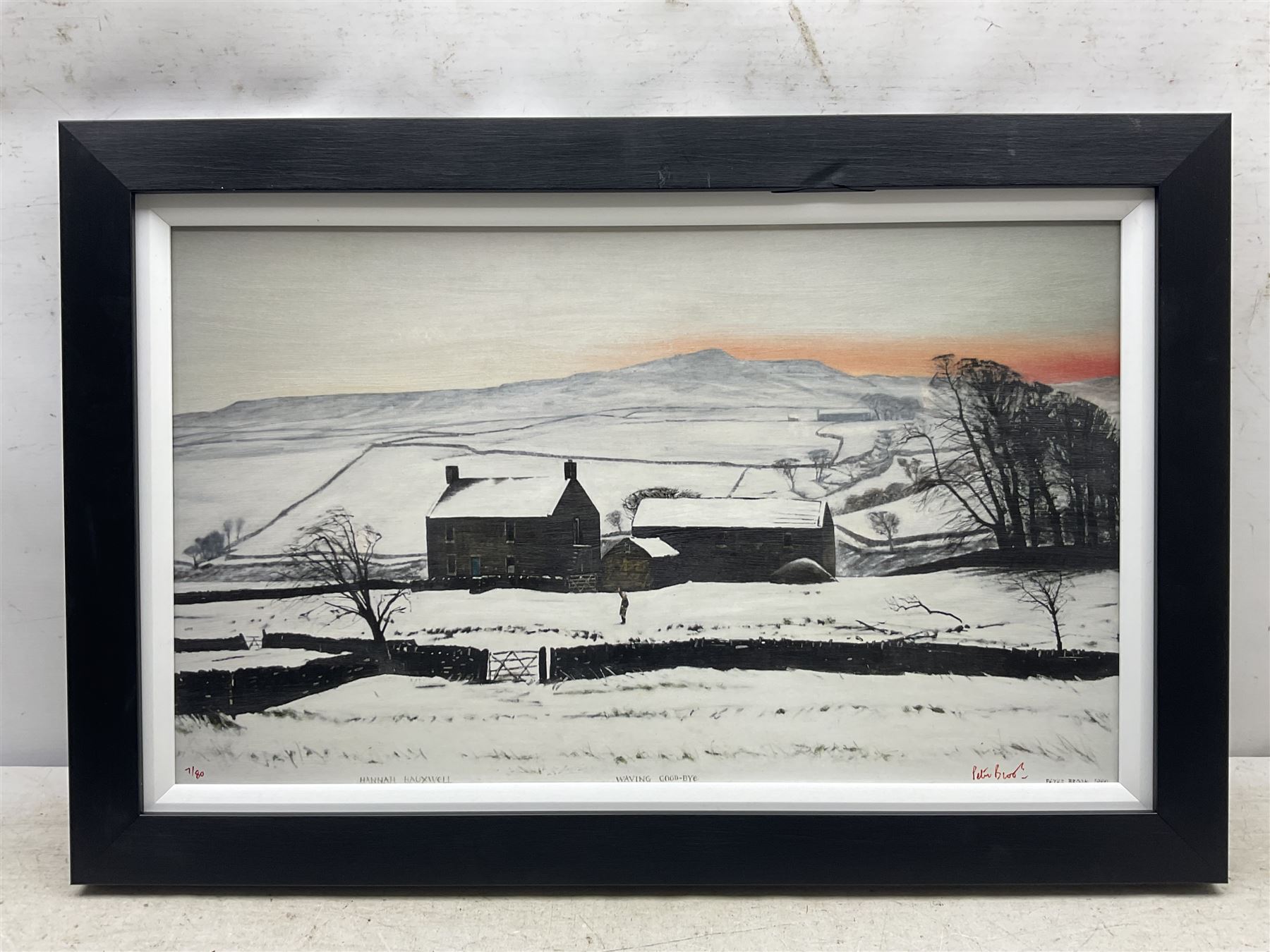 Peter Brook (Northern British 1927-2009): 'Hannah Hauxwell Waving Goodbye', limited edition print signed and numbered 7/80, 34cm x 57cm 