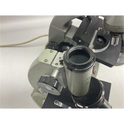 Four microscopes, comprising C Baker London Vickers, Back Diamax no 40956, Opax ABF no 232733 and one other 