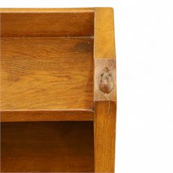 Mouseman - oak open bookcase, galleried top with the signature mouse motif carving, two adjustable shelves, by the workshop of Robert Thompson, Kilburn