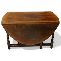 Titchmarsh & Goodwin - oak drop leaf table with double drawer, gateleg turned supports united by stretchers