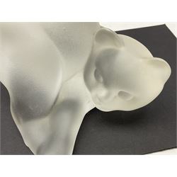 FM Ronneby Sweden large bear paperweight, together two glass penguins, one signed, small Hadeland bear and other glass animals. FM bear H9cm 