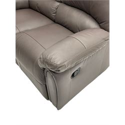 Three seat manual reclining sofa (W200cm), and matching two seat sofa (W150cm), upholstered in chocolate brown
