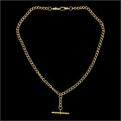 9ct gold curb link chain necklace, suspending a T bar pendant, each link stamped 375, London 1995