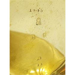 Early 20th century 18ct gold full hunter keyless lever pocket watch by Edward Sweeney, Bradford, No. 735425, white enamel dial with Roman numeral hour markers and subsidiary seconds dial, case by William Ehrhardt, Birmingham 1918