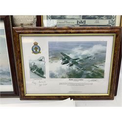 Collection of twenty-one unframed and seven framed prints of predominantly aviation interest after David Pritchard, Brian Petch, Stephen Teasdale, Barry Price, Coulson, Wardle etc; depicting Spitfires, Hurricanes etc; some limited editions with certificates and many bearing multiple signatures on the mount