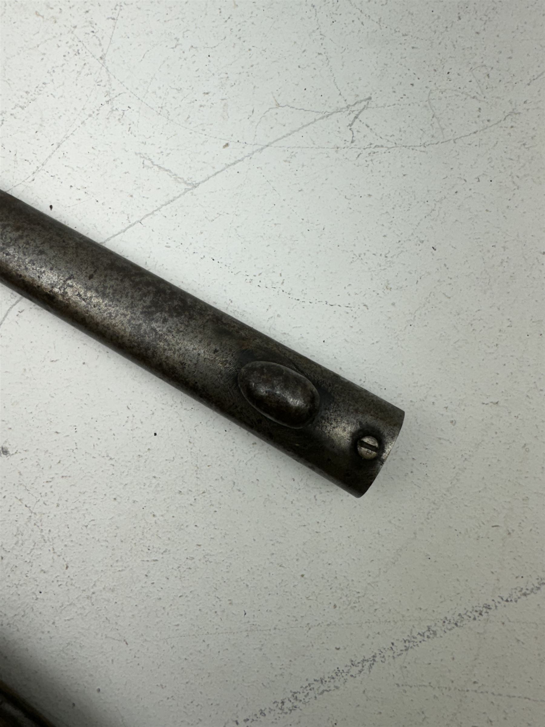 Dutch M1895 Mannlicher bayonet, with  44cm double edge blade, with wooden grip and bluing; in steel scabbard, L59cm 