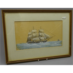  English School, ship's portrait of the three masted Clipper Newcastle in a heavy swell, watercolour, 17cm x 30cm: Newcastle launched 1857, wrecked Queensland 1883  