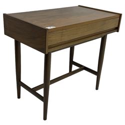 Mid-20th century walnut side table, fitted with single drawer, on tapering supports united by H-stretchers 