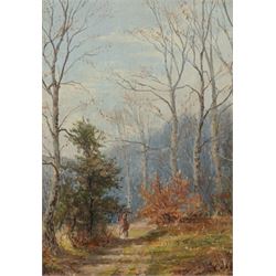 William Greaves (British 1852-1938): Autumn Woodland Walk, pair of oils on board signed and dated 1877 and 1897, in matching gilt frames 17cm x 12cm (2)