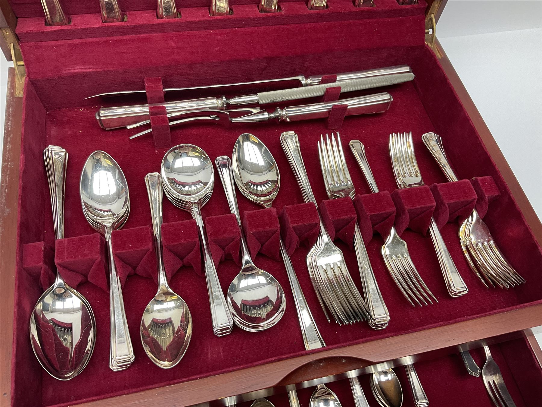 Silver plated Harrison Fisher & Co canteen of cutlery, stamped HF & Co, with similar cutlery