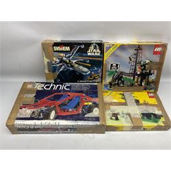 Legoland - Camouflaged Outpost 6066 and Pirates Forbidden Island 6270; together with  Technics Test Car 8865; and Lego System Star Wars X-Wing Fighter 7140; all boxed (4)