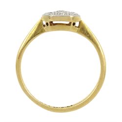 Art Deco milgrain set diamond panel ring, stamped 18ct Pt