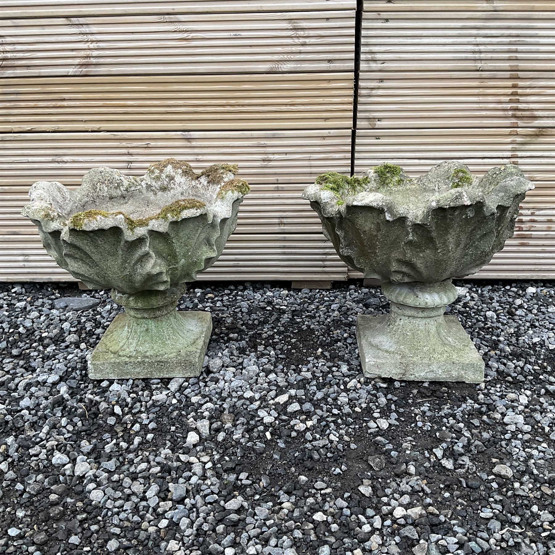 Pair of cast stone small garden planters on bases  - THIS LOT IS TO BE COLLECTED BY APPOINTMENT FROM DUGGLEBY STORAGE, GREAT HILL, EASTFIELD, SCARBOROUGH, YO11 3TX