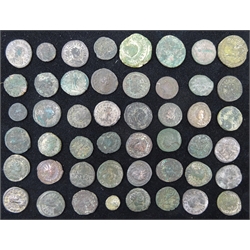  Collection of Roman coinage spanning many rulers including Aurelian, Probus etc and from various mints, the smallest weighing 1.6 grams and the largest 14.23 grams, varied condition, most with legible legend and some well centred (48)  