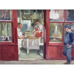 Catherine Tyler (British 1949-): 'Butcher Old Town Bridlington', oil on canvas signed, inscribed verso 29cm x 40cm