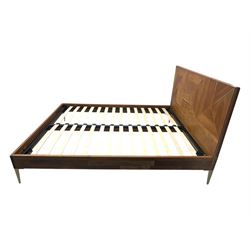 Barker & Stonehouse - contemporary chestnut king size bed frame, with geometric inlaid headboard and brass detailing, slatted base and tapered brass effect legs, together with Dreams ‘Reynolds 1000’ pocket sprung mattress