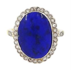 Early - mid 20th century 18ct gold and platinum lapis lazuli and diamond cluster ring, ova...