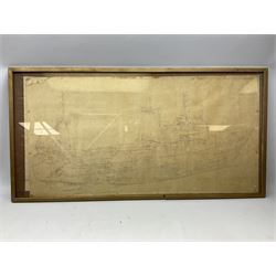 After Henry Scott: 'The Great Race from China to London' colour print together with large print diagram of a trawler, two other marine prints and a print of a WWII Halifax unit max 68cm x 108cm (5)