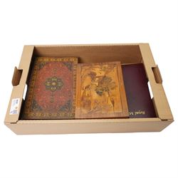 Inlaid marquetry box, large collection of bookmarks, first day covers etc