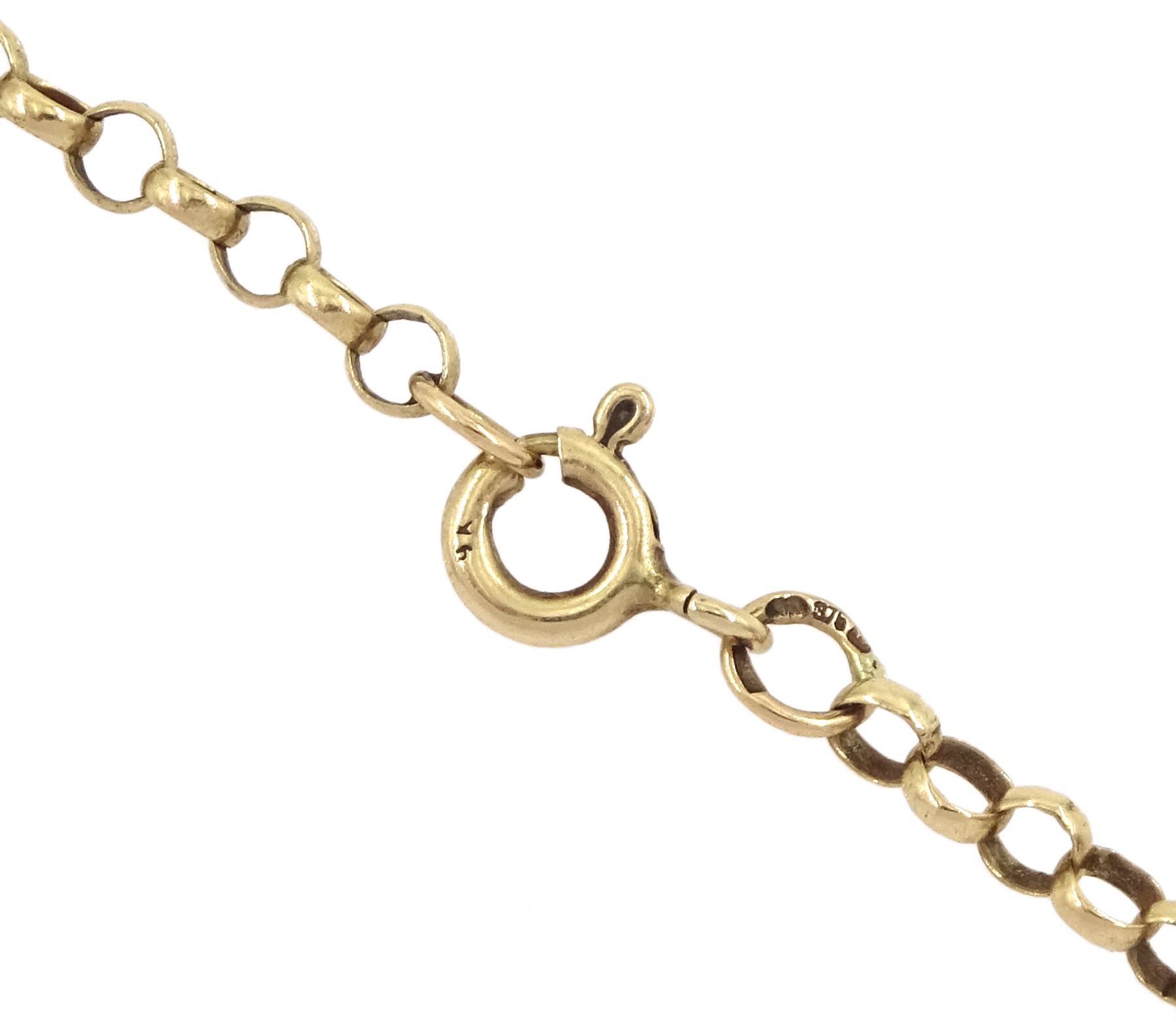 Edwardian 9ct gold glazed heart pendant, Birmingham 1909, on later 9ct gold belcher link necklace, hallmarked