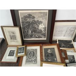 Joseph Wood (British 1720-?) after Thomas Gainsborough (British 1727-1788): The Gipsies, 19th century engraving after the lost painting together with two engravings after George Vertue (British 1684-1766) depicting Thomas Harley and Edward III and a large collection of other engravings, prints and photographs in one box (approx. 20)