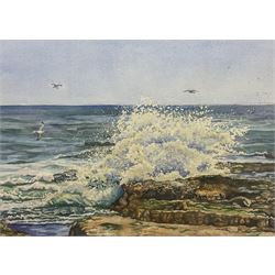 Toni Mole (British 20th Century): Waves Against the Rocks, watercolour signed and dated '92, 32cm x 44cm