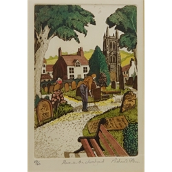  'Love in the Churchyard', limited edition etching hand coloured No.27/60 signed, titled and numbered in pencil by Michael Atkin 32cm x 21.5cm  