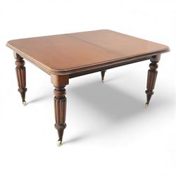 Large Victorian mahogany dining table, rectangular telescopic top with two additional leav...