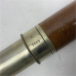 W Ottway & Co Ltd Ealing London single-draw telescope pattern 373, dated 1941 with broad arrow mark; sliding lens shroud and leather covered body with captive lens cover, serial no.2669, L60cm fully extended