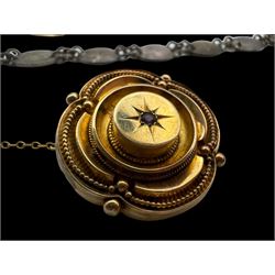 Victorian gold amethyst brooch, 20ct gold coin mounted on 9ct gold bar brooch, silver bangle, silver bracelet and an agate brooch