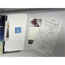 Queen Elizabeth II Gibraltar 2019 'The Concorde 50th Anniversary Gold Sovereign Prestige Set', comprising full, half and quarter sovereigns, cased with certificate, together with various items of Concorde memorabilia including cased binoculars, flight certificate for Heathrow to Moscow, 'Concorde Through The Lines' photographic tribute book etc