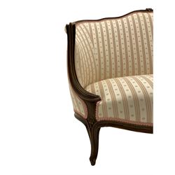 French style beech framed two seat sofa, upholstered in stripe fabric