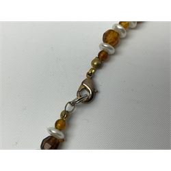 Baltic amber and amber style beaded jewellery, including earrings, bracelet and necklaces