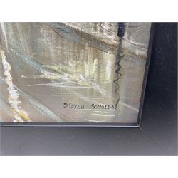 Steven Scholes (Northern British 1952-): 'Whitehall - London 1962', oil on canvas signed, titled verso 39cm x 49cm