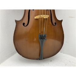 Modern Romanian student's three-quarter size cello with 70cm two-piece maple back and ribs and spruce top, bears label 'Musikinstrumentenfabrik Reghin Romania' L115cm overall